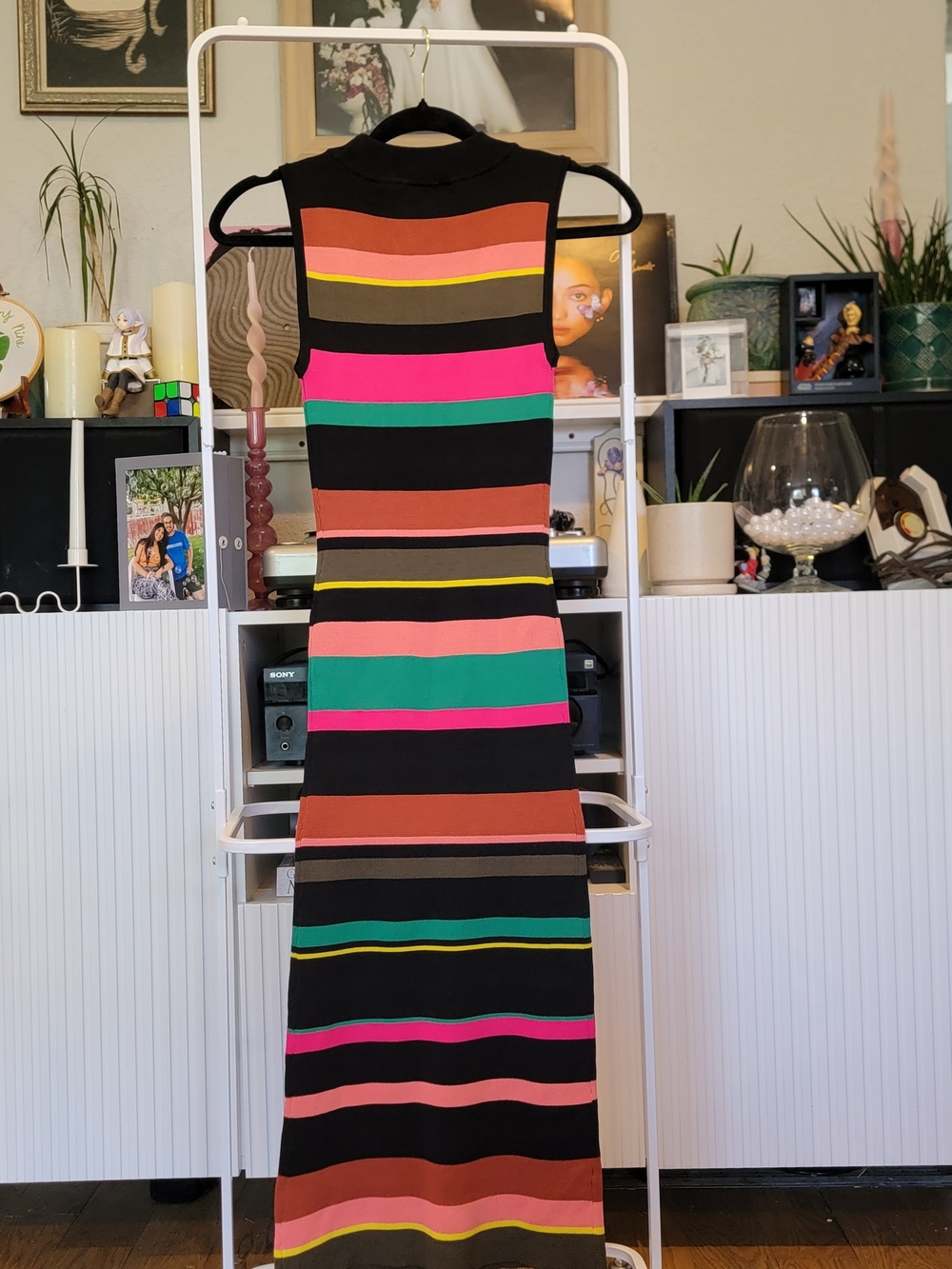 New York & Company Black Multicolor Striped Sleeveless Maxi Dress